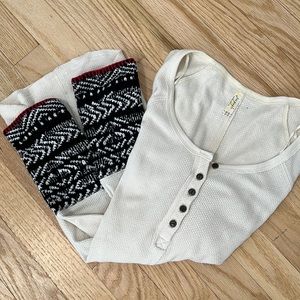 Free people waffle shirt with knit detailing on sleeve cuff